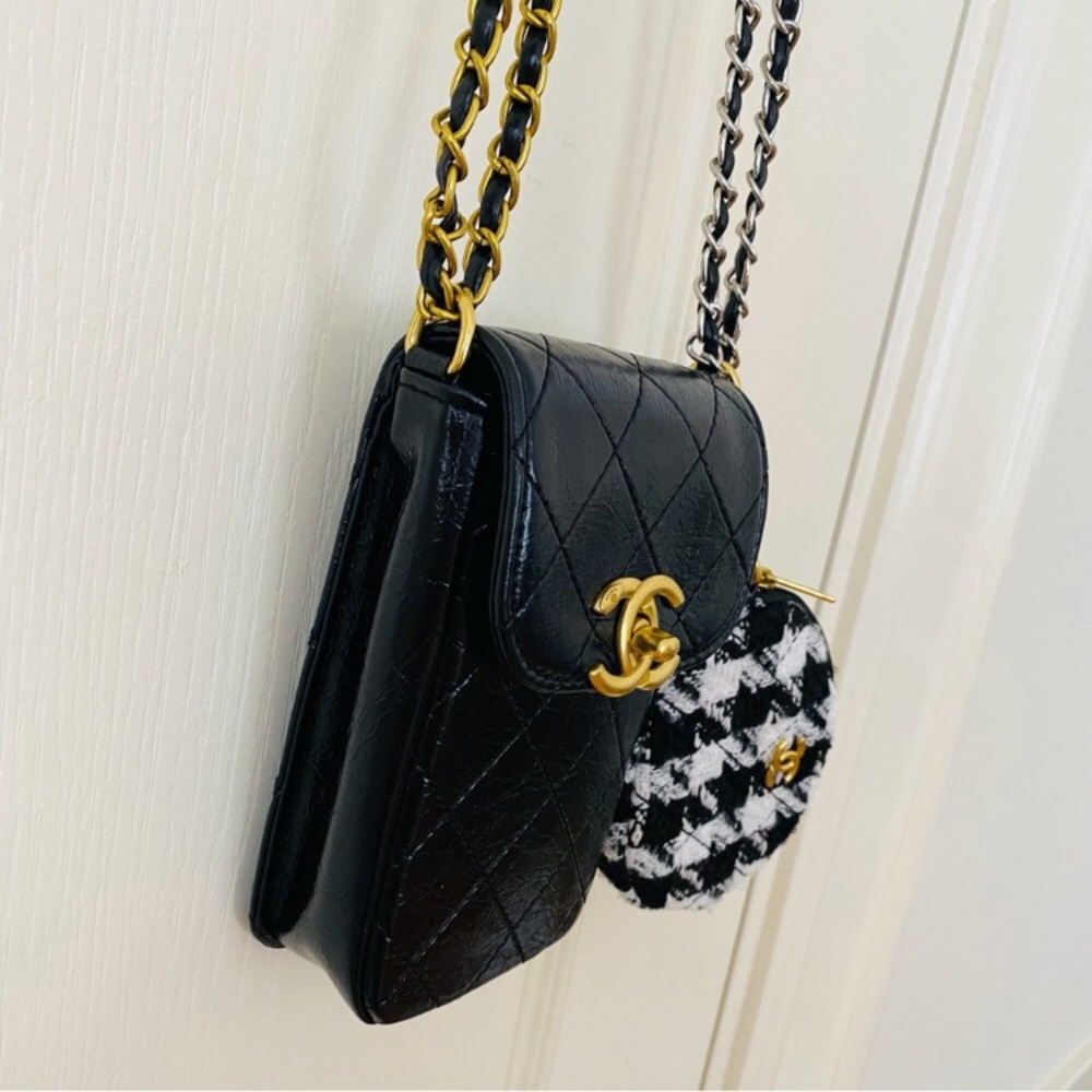 Brand New Chanel Makeup Trio Set Black Shoulder Bag with Tweed Coin Pouch - Picture 3 of 15